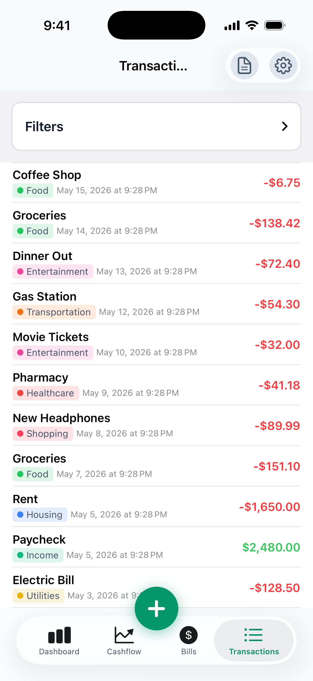 Transaction history